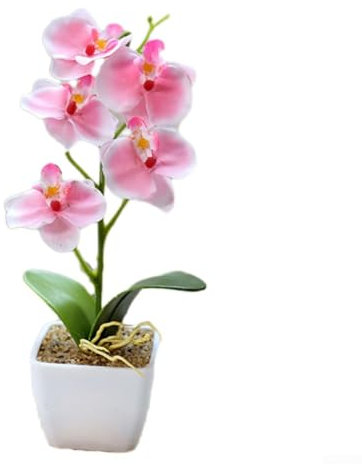 Orchids Artificial in Pots, Artificial Flowers in Pot, Simulated Flower, 5 Heads Phalaenopsis, Small Bonsai for Wedding, Party, Flower Arrangement, Home, Kitchen Decor(pink)