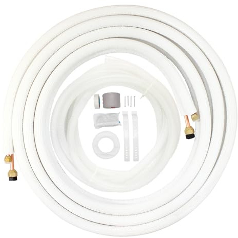 Kit Instalacion Aire Acondicionado Bitubo Tubo de Cobre Aislado Acodado 5 Metros Compresor Unidad Exterior Tuberias Aire Split con Desague y Accesorios de Instalacion (1/4 - 3/8 5MTS)