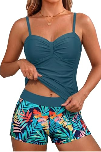 Daci Women's Underwire Tankini Swimsuit with Shorts & Pockets Tummy Control | Push Up Tankini Top, Ruched Tummy Control, High Waist Shorts. Beach, pool, water activities