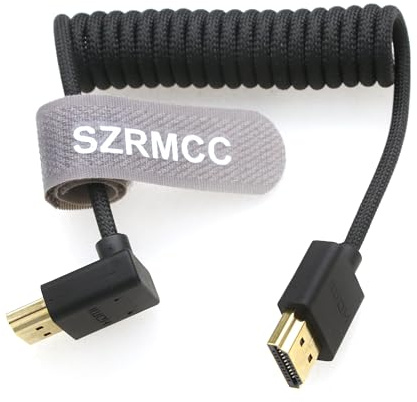 SZRMCC 8k 2.1 HDMI auf HDMI 90°Up Winkel Ultra High Speed Spiralkabel für Z Cam E2 S-ony FX6 FX9 Canon EOS C70 C300 Portkeys BM5 Atomos Ninjav V Shogun Monitor