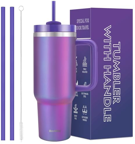 40 oz Tumbler with Handle and Straw, Vacuum Insulated Stainless Steel Double Wall Water Bottle Travel Mug - Holiday Gifts for Women Men - Aurora