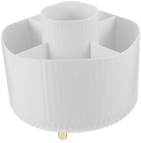 jojofuny Rotierender Make Up Organizer Weißer Pinselhalter mit Fächern für Kosmetik Stifte und Kleine Gegenstände für Schreibtisch Zuhause und Büro