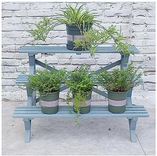 WOTZOV Banc de rempotage, Support à bonsaï, Support à Fleurs à Plusieurs Niveaux, étagères de Jardin, Support pour Plantes d'intérieur et d'extérieur, pour Maison, pel,Blue 100cm/39.3inch
