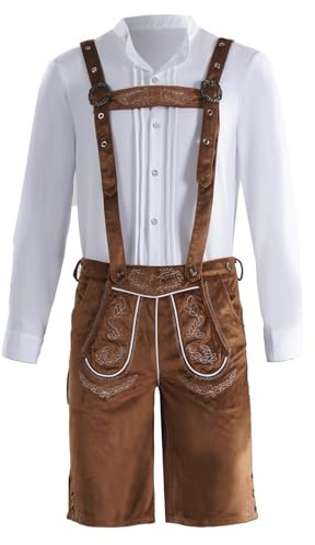 Lederhosen Men – Pantalon en cuir allemand pour homme, tenue Oktoberfest – Genou marron clair, marron, XS
