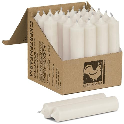 Kurze Stabkerzen 100 x 22 mm durchgehend gefärbt - Spitzkerzen aus Deutschland - Kerzenfarm Hahn - Unparfümierte und RAL-Zertifizierte Tafelkerzen (25, Creme)