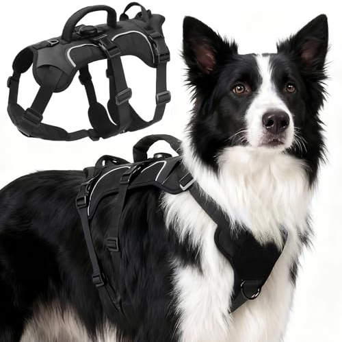 Ledeak Hundegeschirr für Mittelgroße und große Hunde, Sicherheitsgeschirr Hund Ausbruchsicher, Reflektierend Geschirr mit Griff, Weich Gepolstert Brustgeschirr, Verstellbare Weste (Schwarz, M)