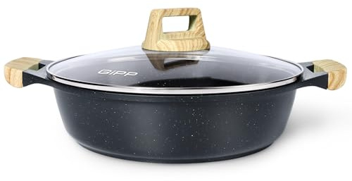 GiPP Cacerola 32cm con Tapa y Mango Antiquemaduras, Ollas Cocina con Revestimiento Cerámico Antiadherente, Aluminio Fundido, Apta Para Todo Tipo de Cocinas Incluida Inducción y Horno, Altura 8.5 cm