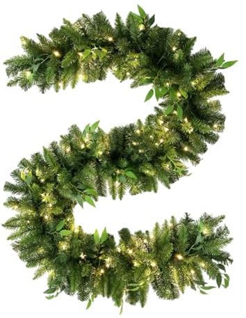 Beleuchtete Weihnachtsgirlande – Künstliche Kieferngirlande 275 cm mit LED-Lichtern, batteriebetriebene Winter-Gründekoration | wetterfeste Outdoor-Girlanden