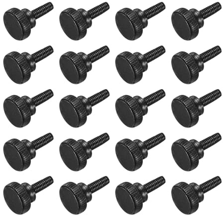 QUARKZMAN Tornillos Moleteados, 20Pcs Tornillos de Mano con Estriado M4 X 12mm con Cabeza Plana de Acero Carbono Negro Perno Herramienta de Reparación con Pomos de Agarre para el Hombro