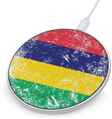 Mauritius Vintage Flag Fast Portable Charger Round Phone Charging Pad 10W for Travel Work