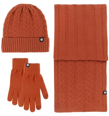 Mütze, Schal & Handschuh-Sets,Für Damen 3 In 1 Stricmütze Mit Bommel Damen Warme Und Flauschige Touchscreen Handschuhe, Strickschal Strickhandschuhe Beanie Wintermütze Wärmer Pudelmütze One Size 2025