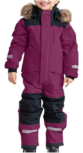 Mono de Esquí Niños, Traje de Nieve Niño Niña Cálido Transpirable Snowsuit con Capucha Impermeable Térmico de Una Pieza Ropa Invierno para 1-15 Años (Dark Purple, 4-5 Years)