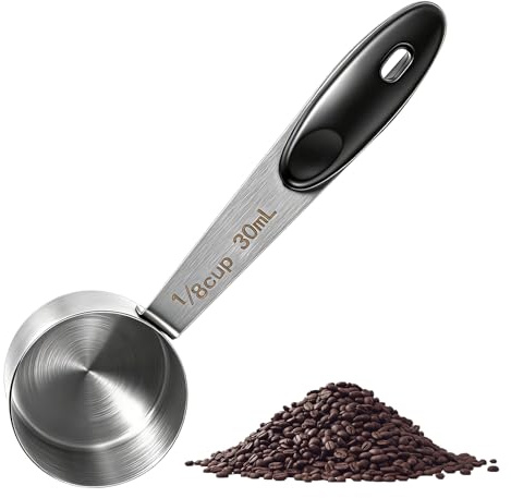 Nogeqi 1PCS 2 Tablespoon Measuring Spoon, Stainless Steel Coffee Measuring Spoon, 30ml Coffee Scoop with Black Silicone Handle for Coffeebean Tea Sugar Canisters Jars