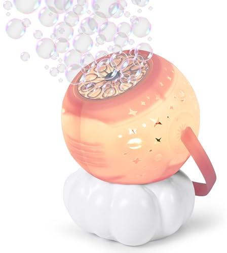 cossy Seifenblasenmaschine, Automatische Seifenblasenmaschine Kinder mit Lichtern, Tragbare Seifenblasen Maschine mit 20000+ Blasen/Min, Wiederaufladbare Blasenmaschine für Hochzeit, Party, Rosa