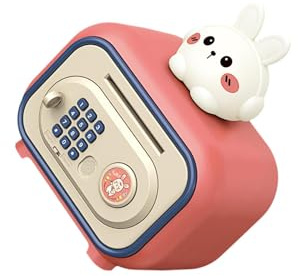 rongweiwang Alcancía electrónica con función de automático para niños y adolescentes. Ideal para cualquier ocasión, conejo rosa, 19.7 x 14 x 23 cm