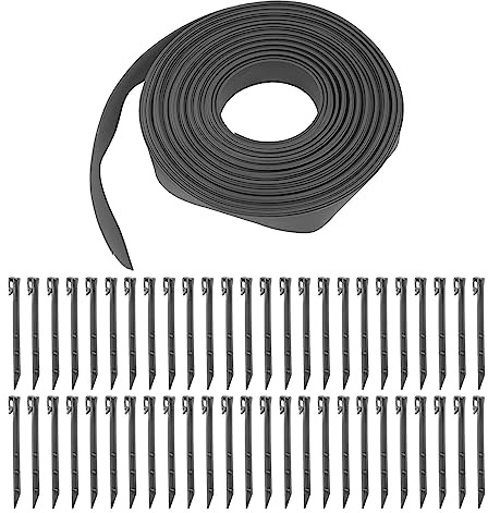 Kit de bordes de paisaje, 50 puntas de polietileno, deformables, fáciles de usar, bobina de borde de jardín para cama de flores, patio, jardines (gris)