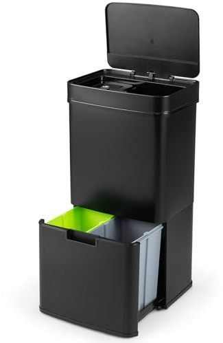 FANTASK Poubelle électrique 72 l, 4 compartiments, systèmes de tri des déchets avec capteur 2 x 11 l + 3,5 l + 46,5 l, poubelle électrique à fermeture douce, poubelle de cuisine pour cuisine, bureau