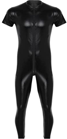 iiniim Body för män, wetlook, bodysuit, helkroppsdräkt med dragkedja, onepiece, herrbody, GOGO fest, klubbkläder, svart, svart, XL