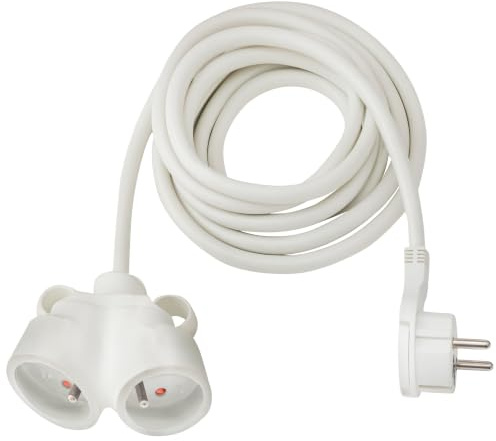 Brennenstuhl Prolunga 5 m di cavo con spina piatta e presa doppia (uso interno) 1161821225, bianco