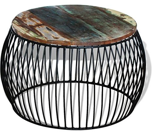 Festnight Couchtisch Kaffeetisch Wohnzimmertisch Sofatisch Rund Recyceltes Massivholz 68×43 cm