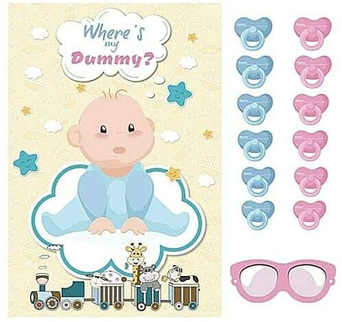 Happium Babyparty-Spiele – Stecken Sie dem Baby den Schnuller an, mit 24 Aufklebern, Unisex-Stirnband für 24 Spieler, Schnuller-Ansteckspiel, Babyparty-Partyspiel, Party für werdende Mütter,