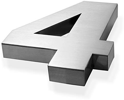 3D Edelstahl Hausnummer 16mm tief, 14 cm hoch, gebürstet und rostfrei, inkl. Montagematerial (4)