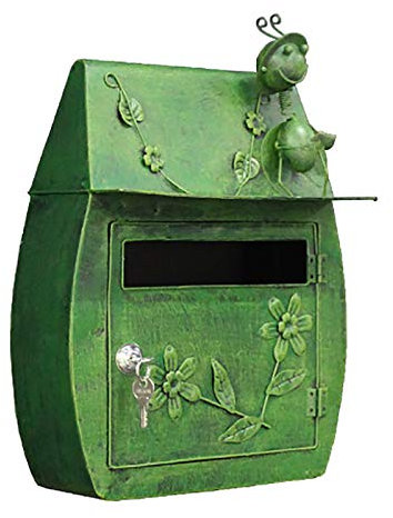 GETZ MSYO Cassette Postali per Esterno, Cassetta della Posta Vintage, Cassetta Postale Decorativa, Cassetta delle Lettere in Metallo con 2 Chiavi, Marrone/Verde (Dimensioni: 40x30x16cm)