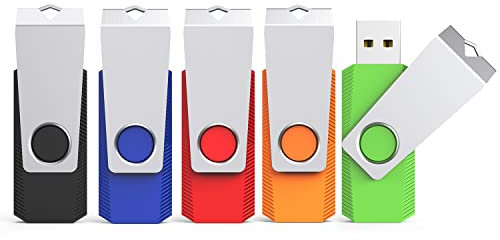KEXIN 16GB Memoria USB 2.0 Pendrive 16GB Flash Drive Memory Stick para Computadoras, Tabletas y Otros Dispositivos [5 Unidades] Color de Azul Negro Verde Rojo Naranja