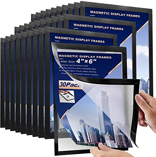 Nellvita Magnetischer Dokumentenhalter, für Briefgröße 10.2x15.2 cm, aus strapazierfähigem PVC, magnetisch und selbstklebend, für Kühlschrank, Whiteboard, Kreidetafel, Wand, Tür, Schrank, 30 Stück