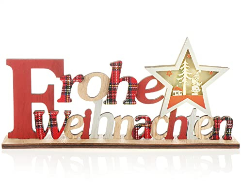com-four® LED Deko Aufsteller aus Holz, beleuchteter Schriftzug | Deko-Schriftzug zum Hinstellen für Weihnachten - Stimmungslicht mit Timer