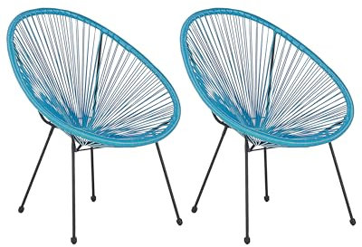 Beliani Lustiges Balkonset 2 Stühle Spaghetti-Optik Rattan blau Acapulco II