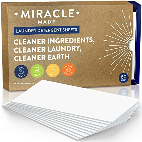 Miracle Made Liquidless Laundry Detergent Sheets – Ultra-Concentrated, Space-Saving, Plastic-Free – No Dyes, Bleach, or Parabens – 60 Strips (120 Loads) – Fresh Linen Scent