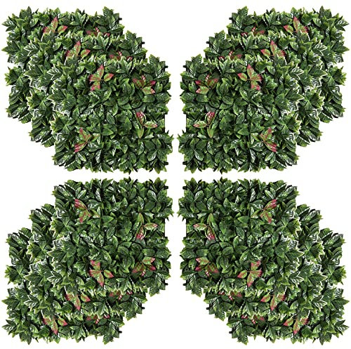 Outsunny 12 Stück künstliches Pflanzenwand Hecke 50x50 cm UV-Schutz Sichtschutz Glanzmispeln Design Heckenpflanze für Garten Outdoor Dekor