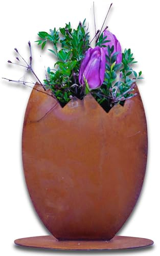Rostikal Edelrost Osterei 16 cm – Gartendeko für draußen und innen, Pflanz-Osterei aus Metall mit Bodenplatte, Osterdeko Frühling für Garten, Terrasse und Beet