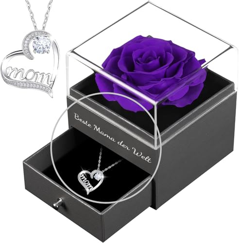 Yamonic Muttertagsgeschenke für Mama,Ewige Echte Rose mit Mom Halskette 925 Sterlingsilber,Beste Mama der Welt Geschenke Mutter,Ewige Rose Infinity Rose Geschenk zum Muttertag Geburtstags
