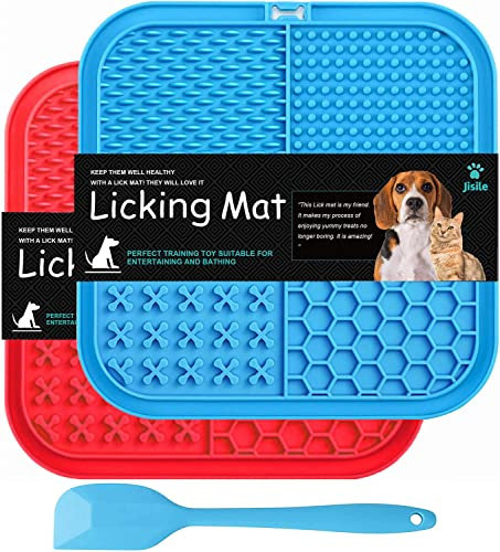Leckmatte für Hunde & Katzen, 2er-Pack, Slow Feeder Lick Pat mit rutschfestem Design, Futtermatte Angstlinderung mit Saugnäpfen für Butterfutter, Joghurt, Erdnüsse, Training, Beruhigungsmatte