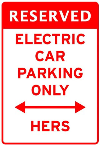 Classic Home Store Electric Car Parking Only Her Space Reserved Red Novelty EV Car Graphic Charging Sign