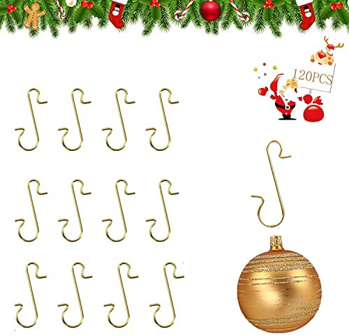 PTBWS 120 Stück Kugelaufhänger, Weihnachtskugel S-Haken, Christbaumkugeln Aufhänger,Weihnachtsbaum Haken,Für Aufhängen Christbaumkugeln Weihnachtsschmuck (Gold)