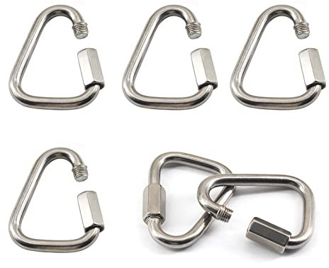 (6 Pieces) M6 Delta Quick Link 304 Stainless Steel Triangle Carabiner Heavy Duty Chain Connector Screw Lock Quicklink
