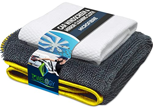 Towelogy G61 Premium Car Window Cloth Microfibre Windscreen Condensation Cleaner Interior Streak & Smear Free Demister Glass Polishing Cloths / 600gsm, Fishscale / 40x40, 30x30cm (Yellow)