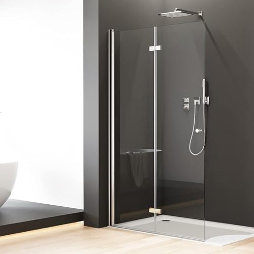 Walk in Dusche Duschwand 100 x 185 cm Falttür Duschabtrennung, Glas Walk-in Duschtrennwand 5 mm ESG Sicherheitsglas, Faltbar Duschtür Duschkabine Drehfalttür Duschglaswand Höhe: 185cm