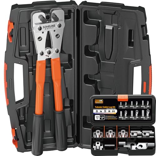 SOMELINE Juego de alicates para crimpar terminales de cable, alicates para terminales de cable tubulares de 6-50 mm²,terminales cable de anillo con orificio para perno estañado con cajan herramientas