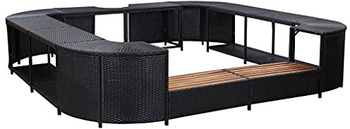 Homgoday Whirlpool-Umrandung Poolumrandung für Schwimmbecken Quadratisch Mit 2 Spa-Stufen aus Holz Umrandung für Whirlpool Spa Schwarz 268x268x55 Poly Rattan