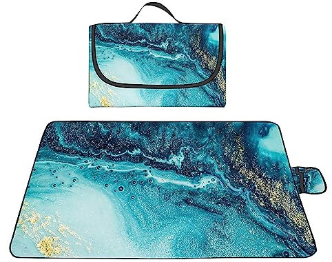 TengYuer Picknickdecke 180x200cm Stranddecke Wasserdicht Sandfrei Isoliert Faltbar Strandmatte mit Tragegriff Outdoor Campingdecke XXL für Camping Parks Strände Picknick GrüNer Marmor