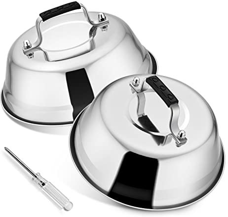 Herogo Cheese Melting Dome, 2 Pieces Stainless Steel Burger Cover with Plastic Handle, Burger Bell for BBQ, Kitchen, Steak, Cheese, Grill & Teppanyaki, Durable & Dishwasher Safe, 17 x 6 cm