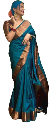 Avantika Fashion Kanjivaram Sari Banarasi en soie pure et douce avec chemisier pour femme, 4023-Morpinch, taille unique, 4023-morpinch, taille unique