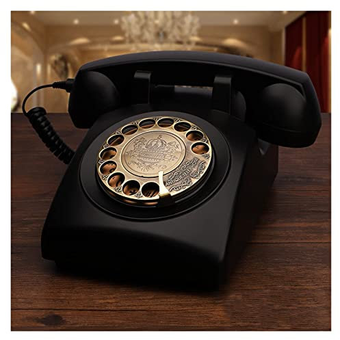 Telefono Fisso retrò dal Design rotativo per la casa, Telefono con Filo con Tecnologia Classica a Pulsante con Campanello in Metallo (Telefono Nero)