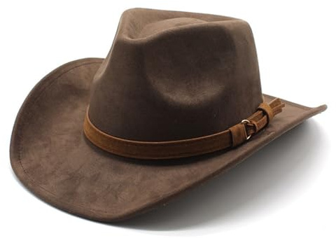 CCAKXCJJ Unisex Western Suede Cowboy Cowgirl Hat Classic Wide Brim Fedora Hat for Men &Women 197-Brown