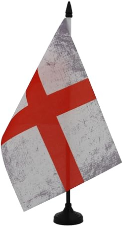 AZ FLAG Tischflagge England, Vintage, 21 x 14 cm – kleine britische Flagge, alte Büro-Flagge, 100% Polyester, mit Fahnenstange von 25 cm und Sockel aus schwarzem Kunststoff