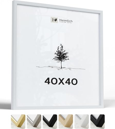 Heimlich Fotorahmen aus massivem Ayous-Holz – 40 x 40 cm, weiß | Heimlich® – Robuste Große Quadratische Bilderrahmen Aus Holz – Nur Wandhalterung